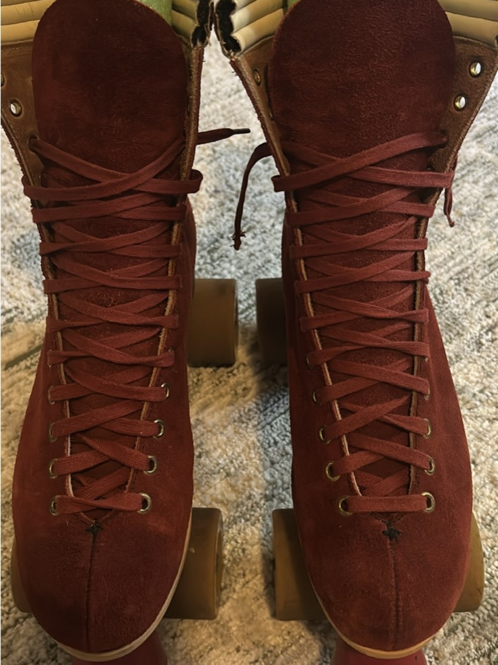 Women's Burgundy Suede Roller Skates, Lace-Up Comfort